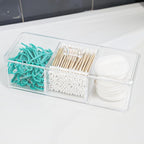 ZEXALOR Clear Bathroom Dresser Organizer - Cotton Ball Swab Holder with 3 Divided Compartments&Lid, , Waterproof Transparent Small Plastic Storage Containers, Vanity Makeup Organization