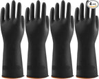 Bamllum 4 Pairs Black Rubber Dishwashing Gloves - Reusable Cleaning Gloves for Kitchen, Household, Anti-Slip, Flexible & Long-Lasting (Small)