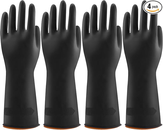 Bamllum 4 Pairs Black Rubber Dishwashing Gloves - Reusable Cleaning Gloves for Kitchen, Household, Anti-Slip, Flexible & Long-Lasting (Medium)