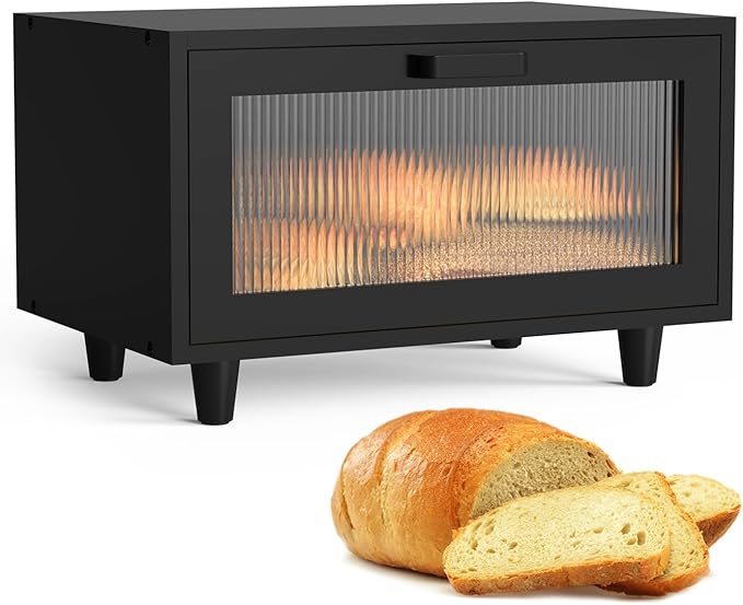 LOHASOK Bread Box for Kitchen Countertop Farmhouse Bread Holder Bread Storage Wooden Bread Container Black