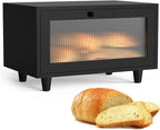 LOHASOK Bread Box for Kitchen Countertop Farmhouse Bread Holder Bread Storage Wooden Bread Container Black