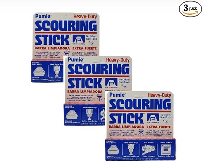 PUMIE 3 Pack Pumice Scouring Stick, HDW Heavy Duty Pumice Stone for Toilet Cleaning, Ovens, Pools, Tubs, Scouring Stick for Stains, Hard Water Rings and Rust