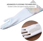 Bamllum 2 Pairs Rubber Cleaning Gloves, Household Kitchen Dishwashing Gloves with Cotton Flocked Liner, Long Cuff 16 Inches (Yellow+Pink, Small)