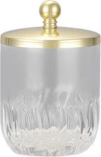 Clear Transparent Apothecary Vertical Wavy Glass Jar With Gold Metal Lid Cover for Bathroom Organization, Cotton Balls, Q Tips, and Small Accessories, Bathroom Storage