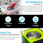 Simpli-Magic 360° Spin Mop and Bucket with Wringer – 3 High-Absorbent Microfiber Washable Heads, Soap Dispenser – Spinning Mop and Bucket Set for All Types Floor Cleaning