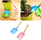 2pcs Small Gardening Shovel Metal Candy Color Wooden Handle Flat Trowel Scoop Digging Lawn Tool for Flower Succulent Plant,Random Color
