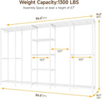 ONBRILL F5 Extra Large Industrial Pipe Clothing Rack, Freestanding Portable Closet Organizer System with Shelves & Hanging Rods, 88.6'' Wide Heavt Duty Clothes Rack, Max Load 1300lbs, White