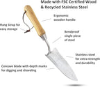 Garden Guru Eco Transplanter Trowel Shovel- 100% Recycled Stainless Steel - Rust Resistant - FSC Certified Wood Ergonomic Handle - Perfect Tool for Gardening Weeding Transplanting Digging (2 Pack)