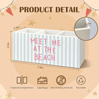 Preppy Coastal Beach Wooden Utensils Holder, Coastal Kitchen Decor, Meet Me at the Beach Blue Striped Wood Cooking Utensil Holder Organizer for Kitchen Countertop Counter Decor