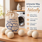 Wool Dryer Balls 6 Pack, 100% New Zealand Wool, Reusable Dryer Balls for Laundry, Natural Fabric Softener, Helps Reduce Drying Time, Wrinkles & Static Cling, 2.6 Inch