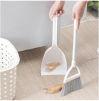 Mini Broom with Dustpan for Kids,Little Housekeeping Helper Set (White+Grey)
