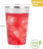 Goodluck 100PCS 14oz Silver Plastic Cups for Party, Disposable Silver Cups, Plastic Cocktail Glasses for Wedding Thanksgiving, Christmas, and Parties