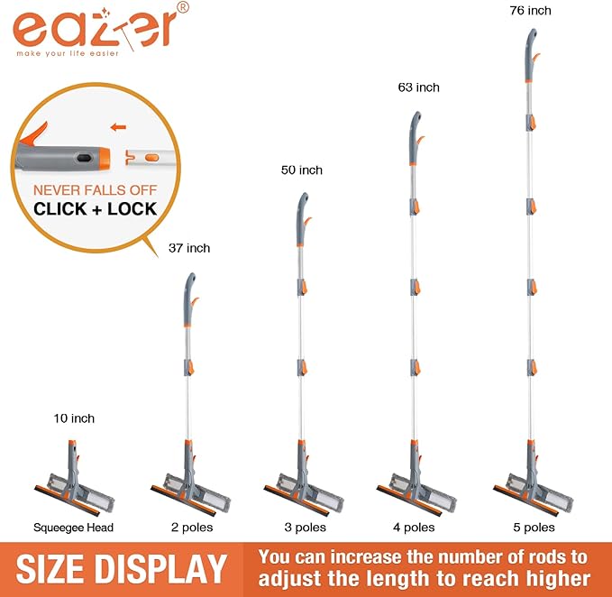 Eazer 3-in-1 Spray Window Squeegee, 76'' Window Cleaner Tool with 5-Section Extension Pole, Window Cleaning Kit with 4 Microfiber Cloth, Window Washing Equipment for Indoor/Outdoor Windows, Car Glass