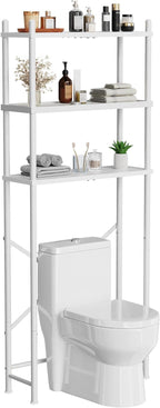 HOOBRO Over The Toilet Storage, 3-Tier Over Toilet Bathroom Organizer, Freestanding Above Toilet Shelf with Adjustable Feet, Space Saving, Easy Assembly, White WW63TS01