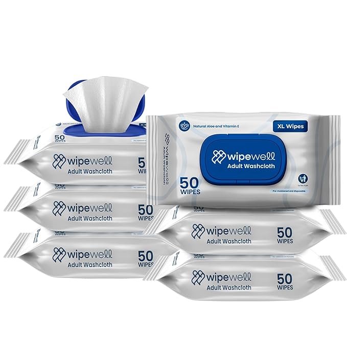 Extra Large Adult Wipes for Incontinence – Disposable Adult Washcloths with Aloe & Vitamin E – Premium Washcloth, Soft, Durable Cleansing Wipes for Adults – 6 Pack (300 ct)