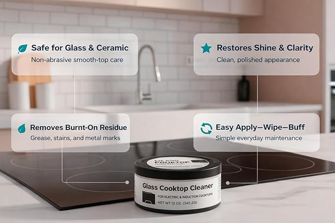 US-based supplier – OEM 12010031 Glass Cooktop Cleaner fits for Electric & Induction Bosch Thermador Cooktops – Cooktop Cleaning Cream – Removes Grease, Burnt-On Residue & Stains (1, 12 ounce)