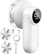 coldSky Rechargeable Fabric Shaver, Lint Shaver with Digital Display, Sweater Shaver with 6-Leaf Blades and Safety Lock, 3-Speeds Defuzzer Remove Fuzz, Pills from Clothes, Furniture, Sofa, White