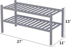 ROMGUAR CRAFT 2 Tier Bamboo Shoe Rack for Closet Free Standing Wood Shoe Shelf for Entryway Small Space Stackable 27"x11"x13" (Grey)