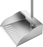 Dust Pans with Long Handle,Heavy Duty Metal Dust Pan with Handle,Upright Stand Up Dustpan with Dust Pan Teeth to Clean Hair for Home Kitchen Office Lobby Floor Garden