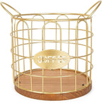 Coffee Pod Holder, Large Capacity K Cup Holder Organizer,Big Metal Kcup Capsule Storage Basket with Wooden Base, Coffee Bar Decor Station Accessories for Kitchen Counter Office Desktop (Gold)