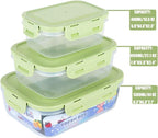 Food Containers Set with Lids Airtight - Plastic Lunch Bento Boxes - Meal Prep Containers, Microwave, Dishwasher, and Freezer Safe (Green)