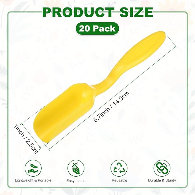 20-Pack Mini Gardening Shovel Spoons, Plastic Garden Soil Scoops for Cultivation Digging Transplanting/Flower Planting/Plant Succulent, Colorful Small Gardening Tools [Yellow]