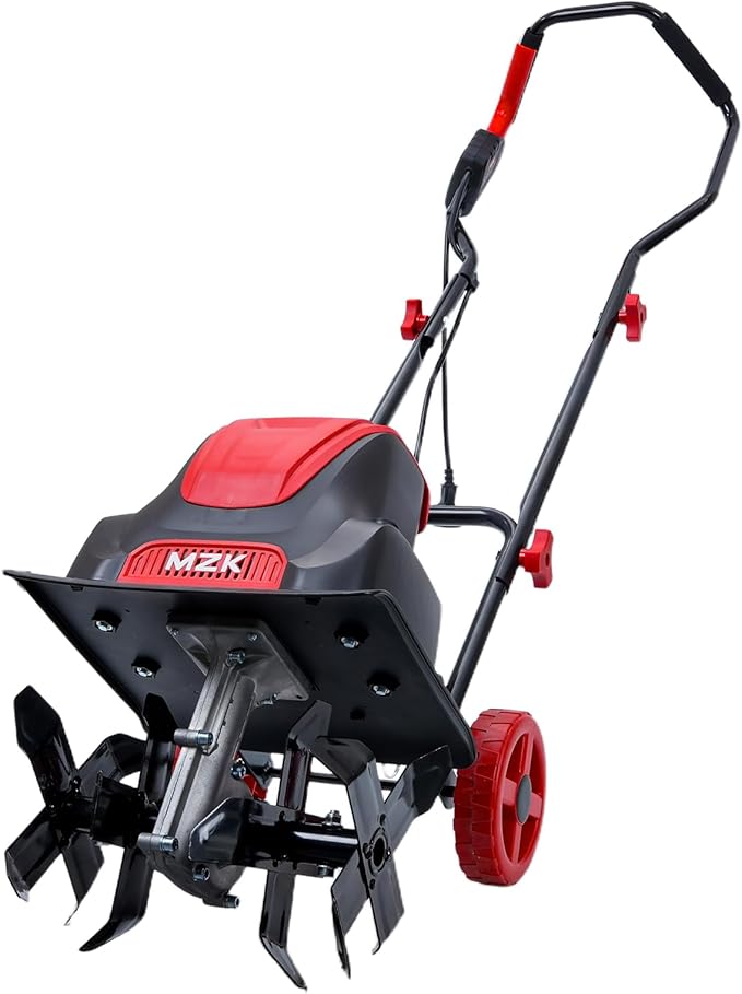 MZK 12-Inch 10.5 Amp Corded Electric Tiller/Cultivator for Gardening, 8-inch tillling Depth with Adjustable Wheels, Electric Garden Rototiller for Lawn/Yard/Garden Soil Digging,TC12A03