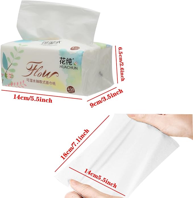 Small Soft Facial Tissues, Toilet Paper, Disposable Facial Napkins, Bag Cover NOT In Box, Material Wood Pulp Fiber NOT COTTON, 4-Ply, 10 Packs, 450 Sheets per Pack