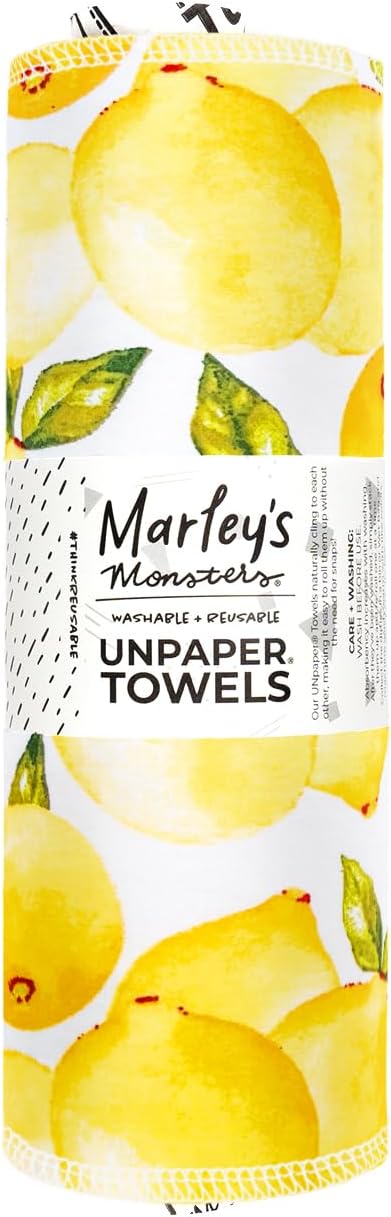 Marley's Monsters UNpaper Towels - 24 Count roll, Reusable Paper Towels, Paperless, Cotton, Tree Free (Vintage Lemons)