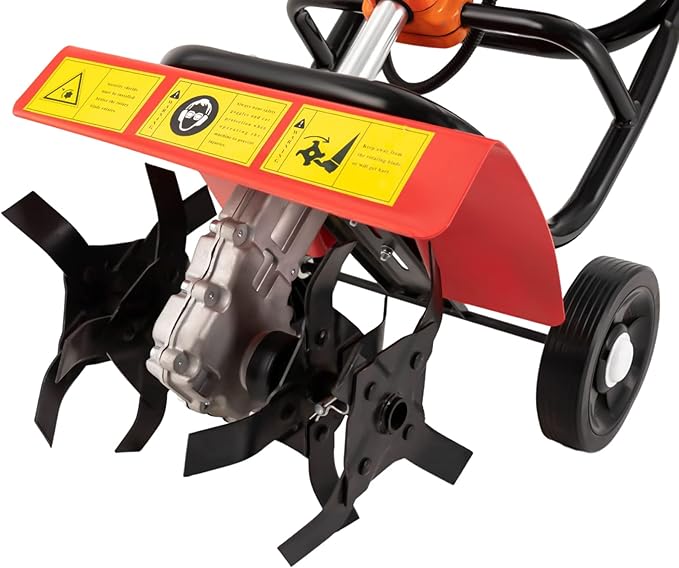 Rototiller Gas Powered, 52CC 2-Stroke Gas Tiller Gas Rototiller Gas Power Garden Tiller Cultivator Mini Gasoline Tiller Hand Push Rotary Cultivator Farmyard Rototiller for Sandy Land Loose