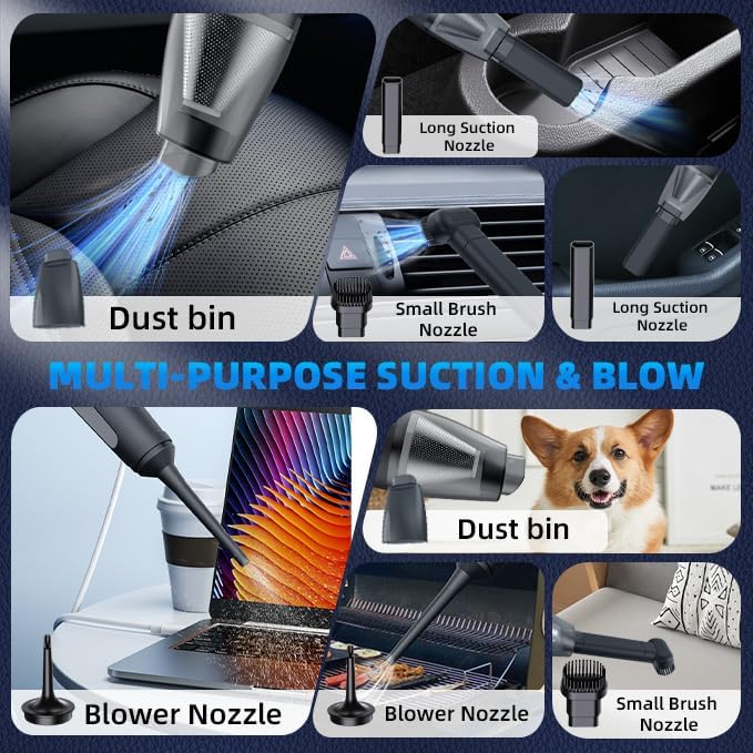 PATO Cordless Handheld VacuumCleaner, Mini Car Vacuum with PowerfulSuction, 1800mAh high-CapacitybatteryPortable Dust Collector Matte Black.