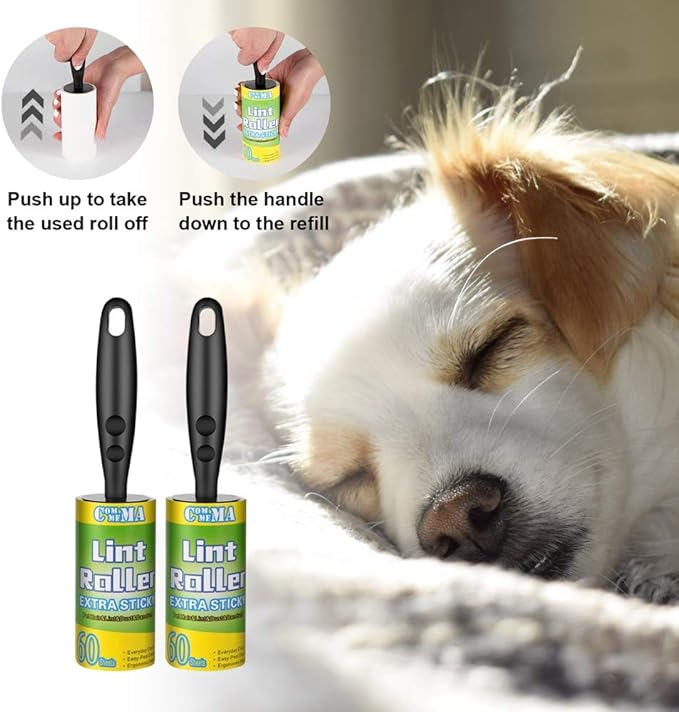 Lint Rollers for Pet Hair Extra Sticky, Pet Hair Remover Set Brush for Dog & Cat Hair Removal, Clothes, Furniture, 2 Handles with 4 Refills, 240 Total Sheets
