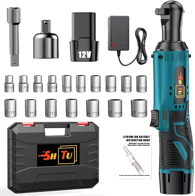 12V Wireless Ratchet Kit, Car Repair Screw and Nut Disassembly, Suitable for Home and Car Repair (Battery + Plastic Box + Accessories)
