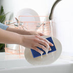 Hoolerry 100 Pcs Heavy Duty Scouring Pads Non Scratch Household Scrub Pads for Cleaning Reusable Pan Scrubber Anti Grease Scrubbing Pads for Dish Kitchen Metal Grills, 4.3 x 3 x 0.3 in (Blue)