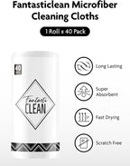Fantasticlean Microfiber Cleaning Cloth Roll -40 Pack, Tear Away Microfiber Towels, 12" x 12", Reusable, Washable, Scratch Free, Ultra Absorbent Dishcloth for All-Around Cleaning Supplies (White)