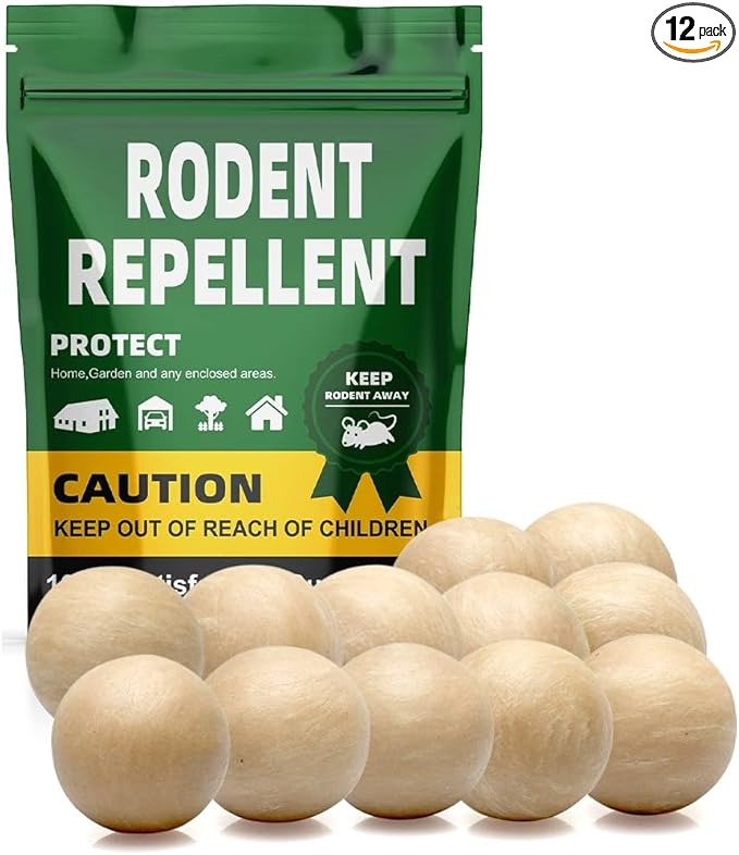 Rodent Repellent Balls Indoor/Outdoor Mice Repellent Indoor, Rat Repellent for Outside, Outdoor Mouse Repellant, Peppermint Balls for Rodents, Rat Repeller for Car Engines 12Pack