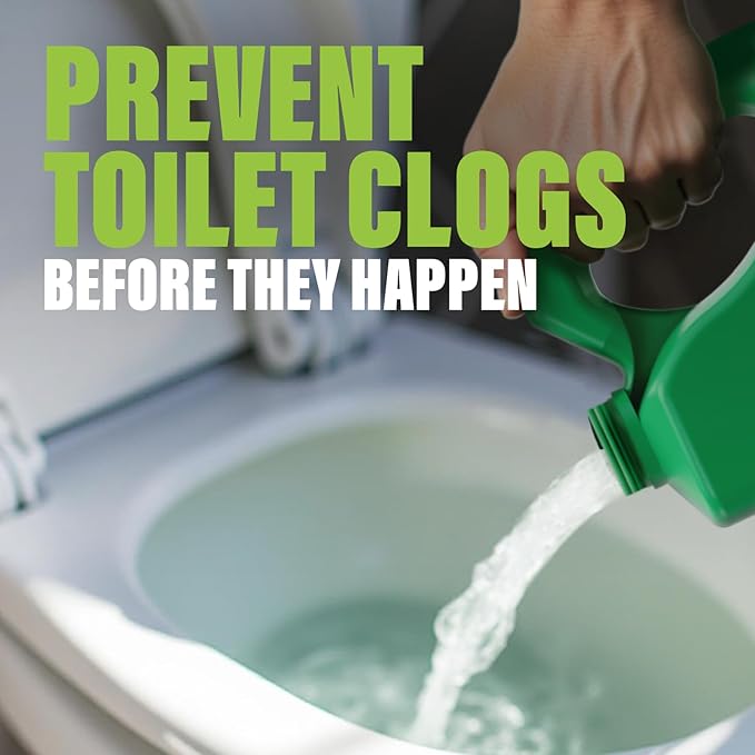 Green Gobbler Toilet Clog Defense - Coats Pipes to PREVENT Toilet Clogs and Improves Flush Performance - Safe for Septic - Great for Old Plumbing, Low & Slow Flow Toilets, 5 Treatments, 64 oz