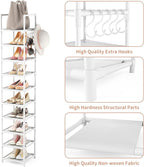LANTEFUL Tall Narrow Shoe Rack 10-Tier Skinny Shoe Shelf Storage for 10-15 Pairs Shoes and Boots, Space Saving Corner Shoe Rack Organizer for Closet, Entryway, Garage, Living Room,White