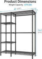 VIPEK V7 Garment Rack for Hanging Clothes Heavy Duty Clothes Rack with Shelves, Portable Closet Racks Metal Clothing Racks 5 Tiers Freestanding Closet Wardrobe System, Max Load 670lbs, Black