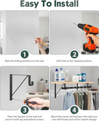 Supforce 2 Pack Closet Rod Bracket, Heavy Duty Closet Rod Support with Rod Holder, Wall Mounted Closet Shelf Brackets with Triangle Stabilizing Design for Closet, Bathroom and Kitchen, Black
