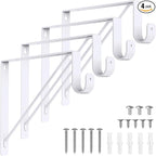 Supforce 4 Pack Closet Rod Bracket, Heavy Duty Closet Rod Support with Rod Holder, Wall Mounted Closet Shelf Brackets with Triangle Stabilizing Design for Closet, Bathroom and Kitchen, White