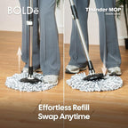 Thunder Mop Spin System - Double-Sided - 2 Compact Stackable 6L Buckets, Microfiber Head, Stainless Steel Wringer, Antifungal Quick-Dry Cleaning, Soap Dispenser, 3 Free Refills (Black/Grey)