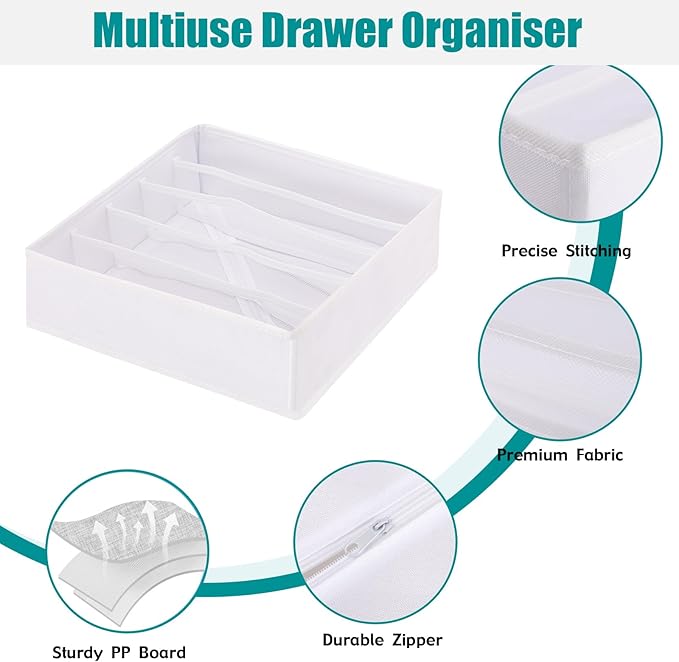 Drawer under Cabinet Clothes Organizer 5 Cell Foldable Storage Cubes Underwear Drawer Organizer Dividers Storage Boxes for Bra, Underwear（White）