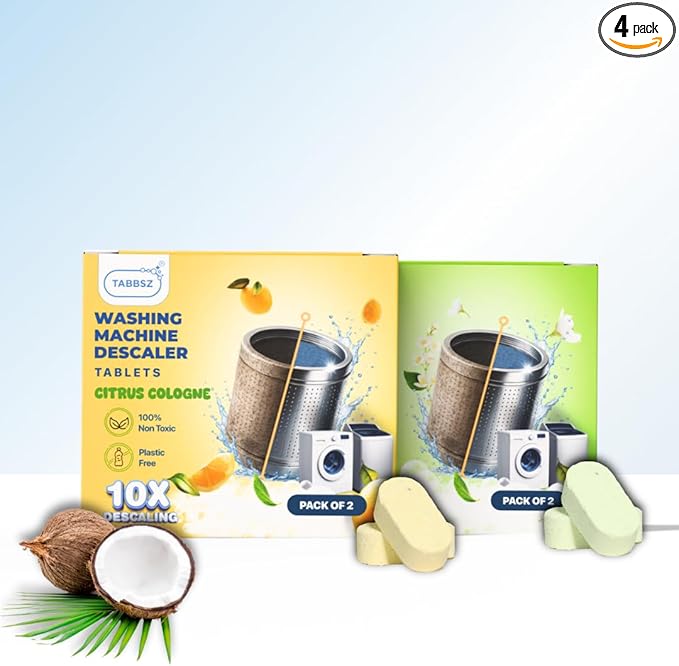 Washing Machine Descaler Tablets | Eco-Friendly & Non-Toxic Plant-Based Descaling Formula | 10X Deep Cleaning | Protects Drum & Removes Limescale | Assorted - Pack of 4