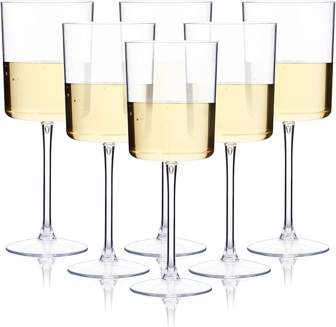 Ciaell 6 Pack Plastic Wine Glasses - 10 Oz Plastic Disposable Wine Glasses with Stem Perfect for Parties & Weddings & Poolside & Outdoors & Camping