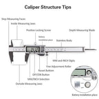 Digital Caliper, Caliper Measuring Tool with Stainless Steel, Electronic Micrometer Caliper with Large LCD Screen, Auto-Off Feature, Inch and Millimeter Conversion (6 Inch/150 mm)