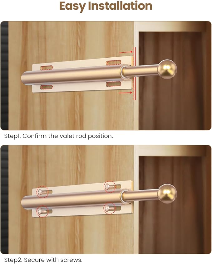 Supforce 14" Valet Rod for Closet Pull Out, Retractable Slide Out Valet Rod Closet Organization, Aluminum Valet Clothing Hanger Rods Perfect for Suits, Dresses & Freshly Pressed Clothes, Gold