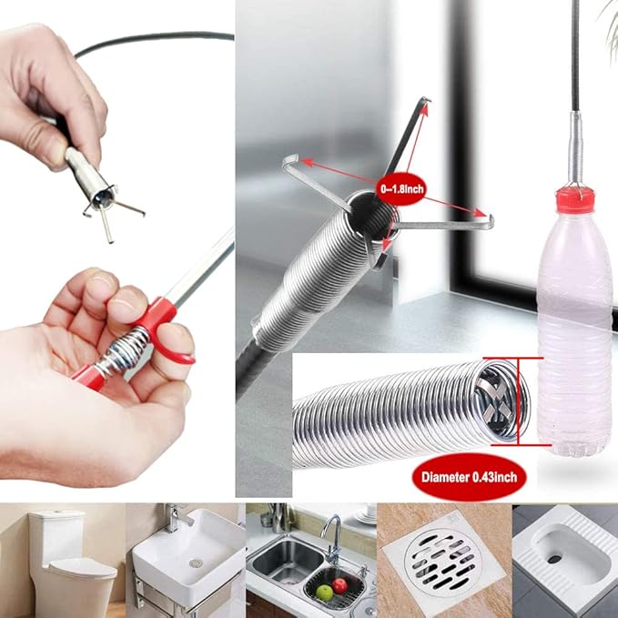 118.1 Inch Drain Clog Remover Grabberable Pick Up Tool 4 Claws-Shower Hair Clog Remover,Drain Snake Grab Trash Hair Clogs from Sink,Downspout Tube Hose Drain Cleaning Litter Pick
