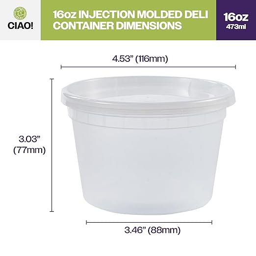 CIAO! 16oz PP Injection Molded Soup-Deli Container with LLDPE Lid, Microwavable and BPA Free (240/240 combo pack)