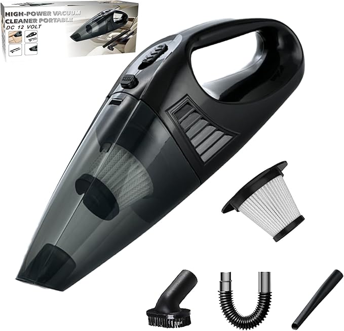 Handheld Vacuum Cordless Portable Rechargeable Strong Suction Car Vacuum Cleaner Powerful Hand Held Vacuum Cleaner with Multi Accessories for Home Office Auto Car Pet (Black)